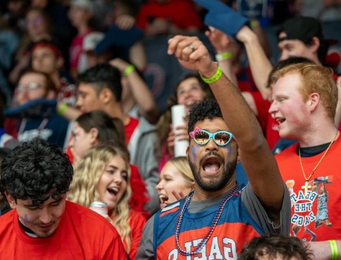 Student fans at a Men's Basketball game against Gonzaga, March 2024